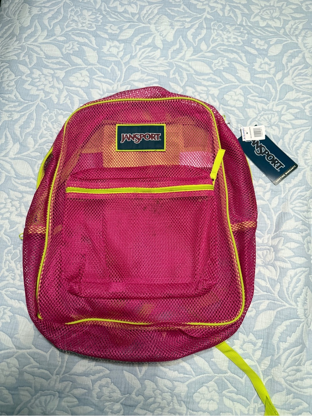 Jansport Hot Pink Mesh Backpack with Neon Yellow Trim